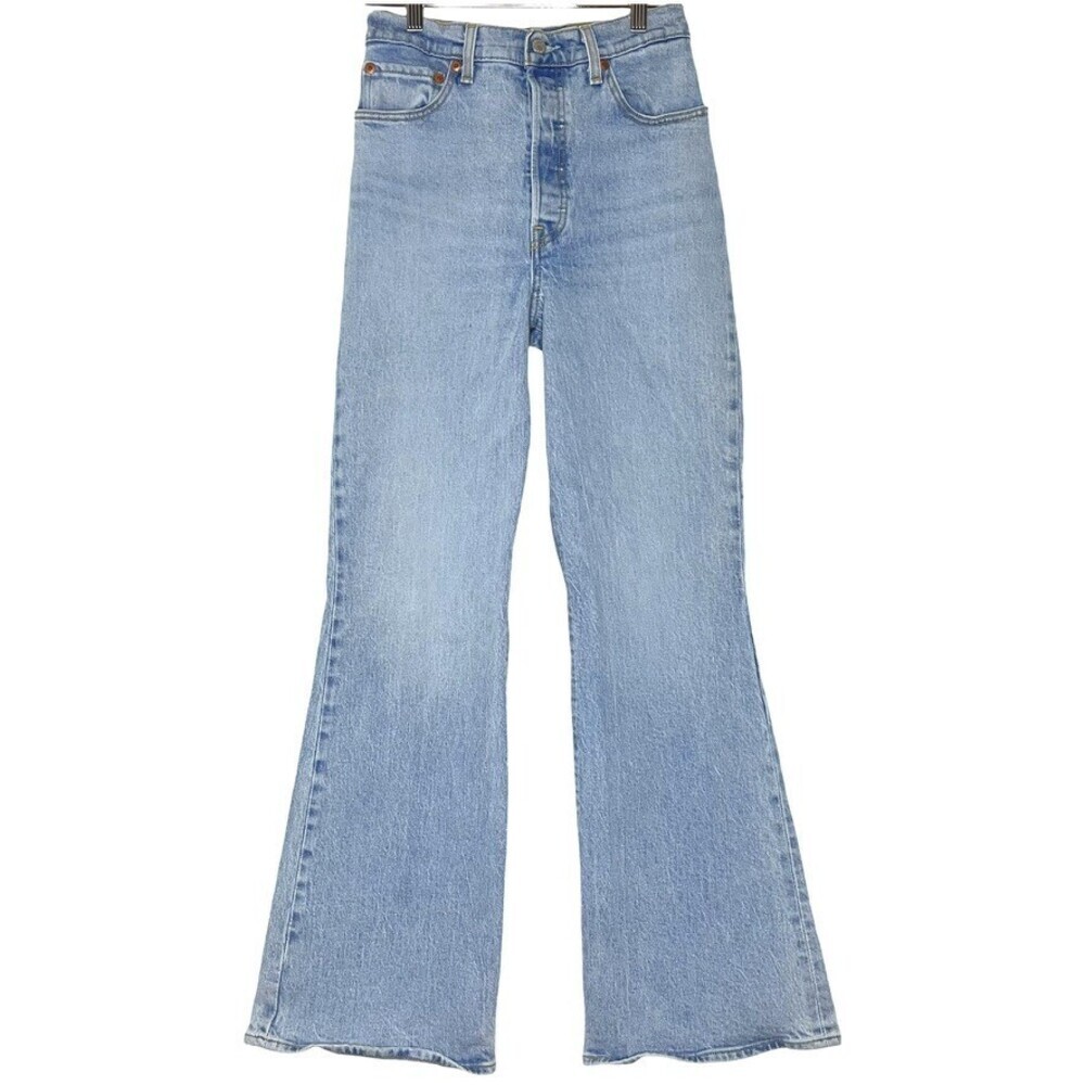 Levis Premium Womens Jeans 26x31 Medium Blue Cotton Flare High Rise Button Fly